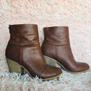 Brown Leather SO “Pacey” Cognac Brown Bootie Heels